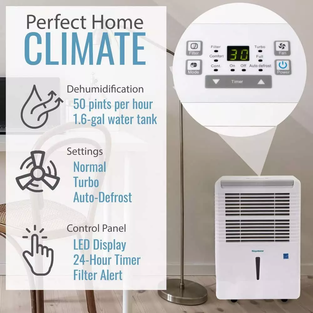 Keystone 35-Pint Dehumidifier with Electronic Controls in White 4 Keystone 35-Pint Dehumidifier with Electronic Controls in White - Image 2