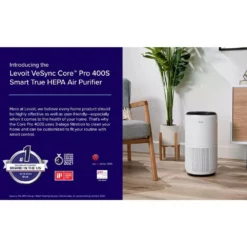 LEVOIT White PlasmaPro 400S Smart True HEPA Air Purifier, 403 sq.ft. 17 LEVOIT White PlasmaPro 400S Smart True HEPA Air Purifier, 403 sq.ft. -Air Quality Shop whites levoit air purifiers heapaplvsus0076 c3 1000