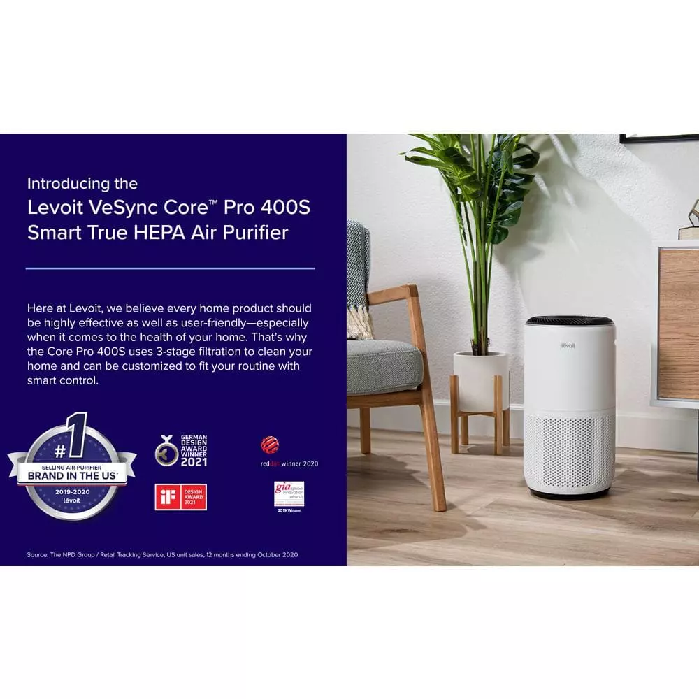 LEVOIT White PlasmaPro 400S Smart True HEPA Air Purifier, 403 sq.ft. 8 LEVOIT White PlasmaPro 400S Smart True HEPA Air Purifier, 403 sq.ft. - Image 6