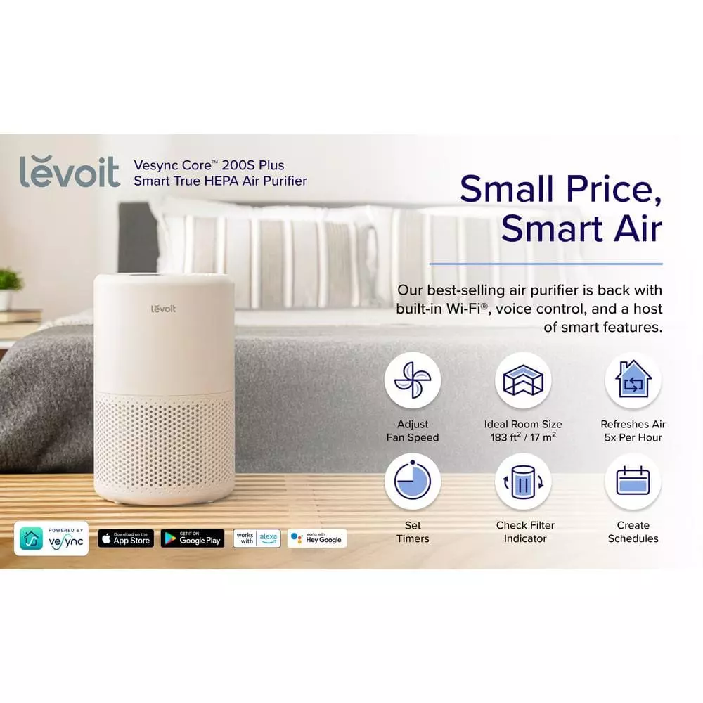 LEVOIT White PlasmaPro Smart True HEPA Smart Air Purifier, 178 sq. ft. 4 LEVOIT White PlasmaPro Smart True HEPA Smart Air Purifier, 178 sq. ft. - Image 2