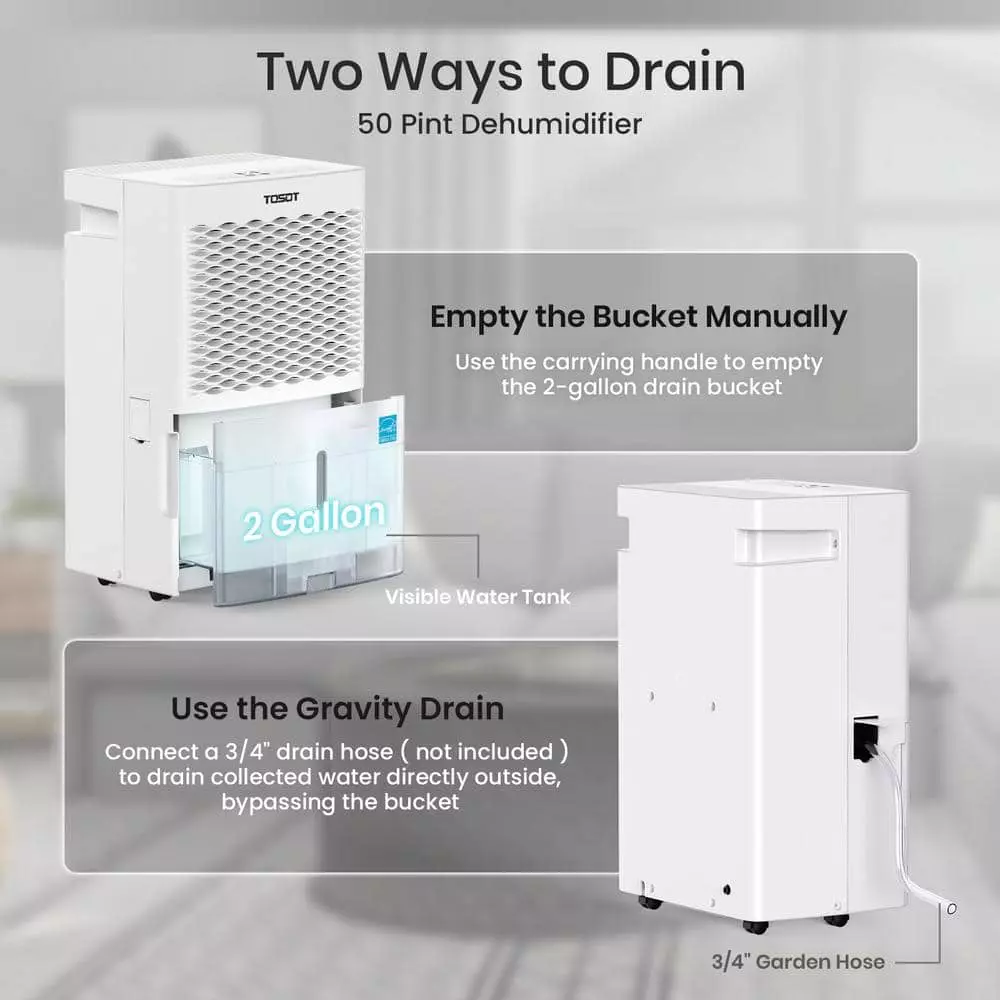 Tosot 50-Pint Capacity 4,500 sq.ft. Energy Star Dehumidifier for Home, Basement, Bedroom or Bathroom 6 Tosot 50-Pint Capacity 4,500 sq.ft. Energy Star Dehumidifier for Home, Basement, Bedroom or Bathroom - Image 4