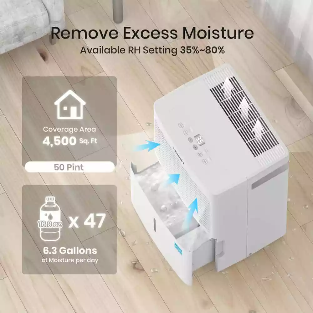 Tosot 50-Pint Capacity 4,500 sq.ft. Energy Star Dehumidifier for Home, Basement, Bedroom or Bathroom 5 Tosot 50-Pint Capacity 4,500 sq.ft. Energy Star Dehumidifier for Home, Basement, Bedroom or Bathroom - Image 3