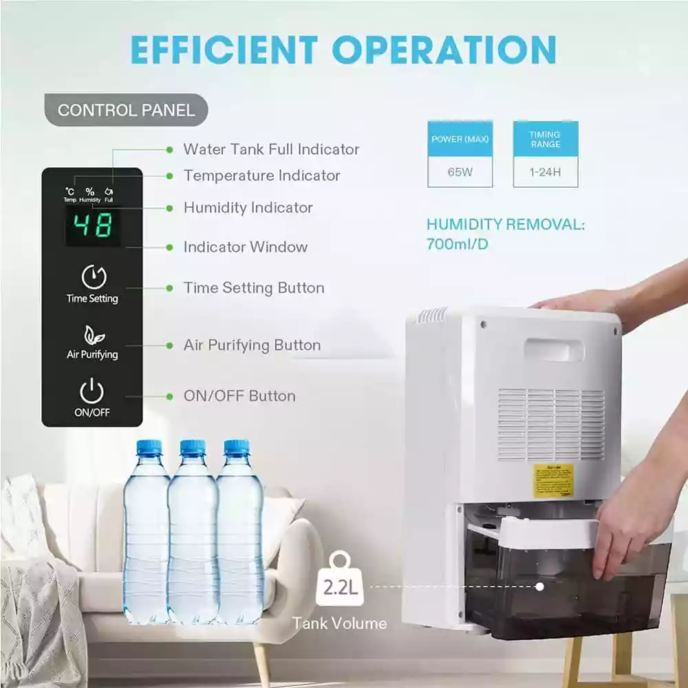 VIVOSUN 1.23-Pint Electric Mini Dehumidifier with Timer, 2200 ml Water Tank and Drain Hose for Basement or Smaller Room 4 VIVOSUN 1.23-Pint Electric Mini Dehumidifier with Timer, 2200 ml Water Tank and Drain Hose for Basement or Smaller Room - Image 2