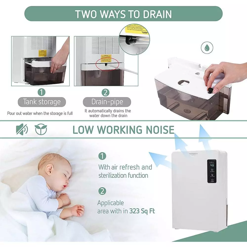 VIVOSUN 1.23-Pint Electric Mini Dehumidifier with Timer, 2200 ml Water Tank and Drain Hose for Basement or Smaller Room 10 VIVOSUN 1.23-Pint Electric Mini Dehumidifier with Timer, 2200 ml Water Tank and Drain Hose for Basement or Smaller Room - Image 8