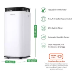 Waykar 70-Pint Capacity Smart Dehumidifier Covering Up To 4,500 Square Feet With 1.18 Gallon Water Tank And Four Water Outlets -Air Quality Shop whites waykar dehumidifiers hdcx pd253b d4 1000