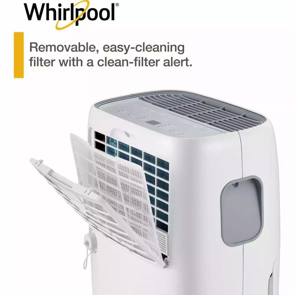 Whirlpool 20-Pint Portable Dehumidifier with 24-Hour Timer, Auto Shut-Off, Easy-Clean Filter, Auto-Restart and Wheels 8 Whirlpool 20-Pint Portable Dehumidifier with 24-Hour Timer, Auto Shut-Off, Easy-Clean Filter, Auto-Restart and Wheels - Image 6