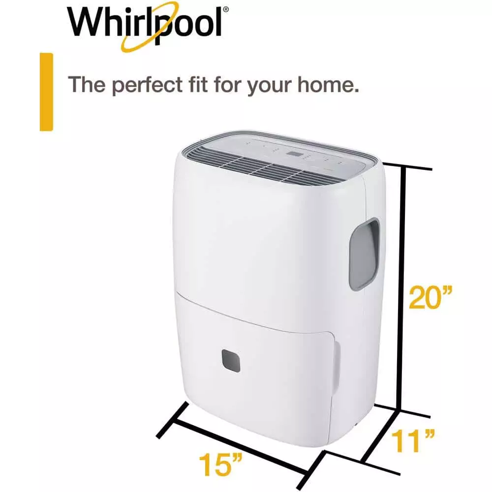 Whirlpool 30-Pint Portable Dehumidifier with 24-Hour Timer, Auto Shut-Off, Easy-Clean Filter, Auto-Restart and Wheels 7 Whirlpool 30-Pint Portable Dehumidifier with 24-Hour Timer, Auto Shut-Off, Easy-Clean Filter, Auto-Restart and Wheels - Image 5