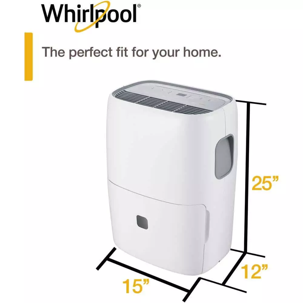 Whirlpool 50-Pint Portable Dehumidifier with 24-Hour Timer, Auto Shut-Off, Easy-Clean Filter, Auto-Restart and Wheels 7 Whirlpool 50-Pint Portable Dehumidifier with 24-Hour Timer, Auto Shut-Off, Easy-Clean Filter, Auto-Restart and Wheels - Image 5