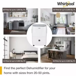 Whirlpool 50-Pint Portable Dehumidifier with Built-In Pump, 24-Hour Timer, Auto Shut-Off, Easy-Clean Filter and Auto-Restart 16 Whirlpool 50-Pint Portable Dehumidifier with Built-In Pump, 24-Hour Timer, Auto Shut-Off, Easy-Clean Filter and Auto-Restart -Air Quality Shop whites whirlpool dehumidifiers whad50pcw 44 1000